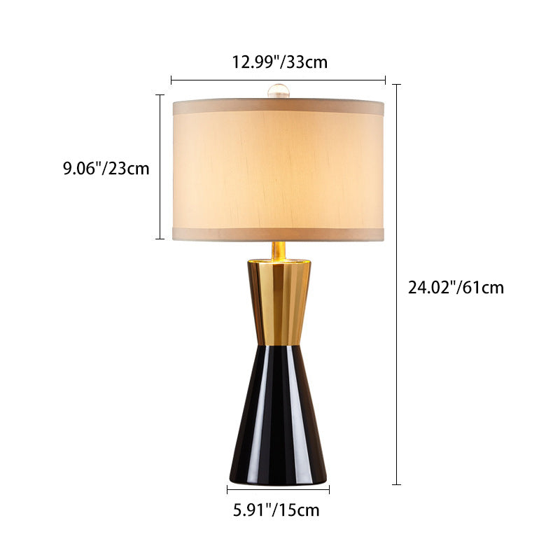Lampe de table contemporaine nordique en céramique et tissu rond à 1 lumière pour chambre et salon 