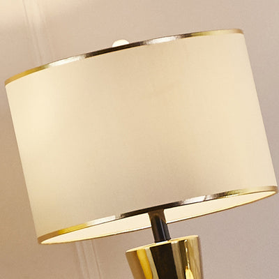 Lampe de table contemporaine nordique en céramique et tissu rond à 1 lumière pour chambre et salon 