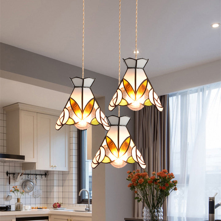 Lustre suspendu conique traditionnel vintage en fer et verre à 1 lumière pour chambre, salon et salle à manger 