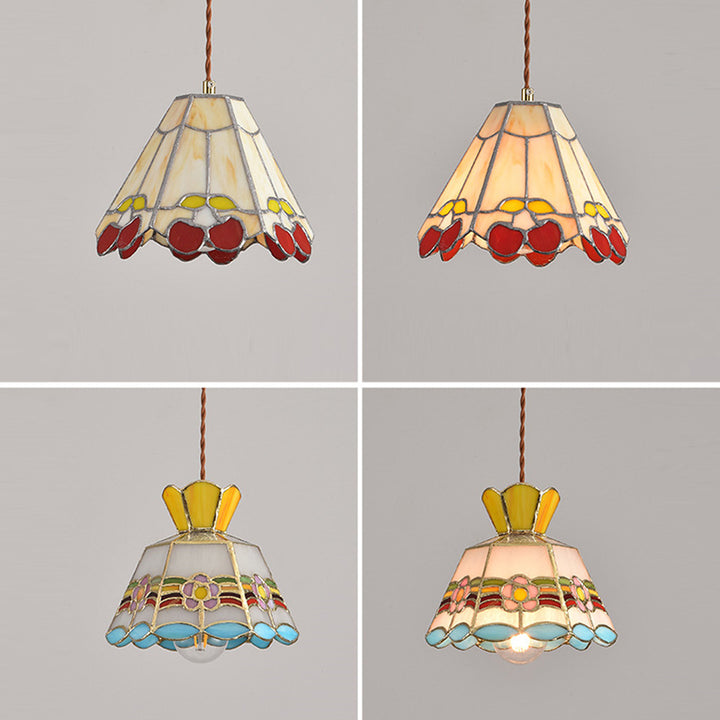 Lustre suspendu conique traditionnel vintage en fer et verre à 1 lumière pour chambre, salon et salle à manger 