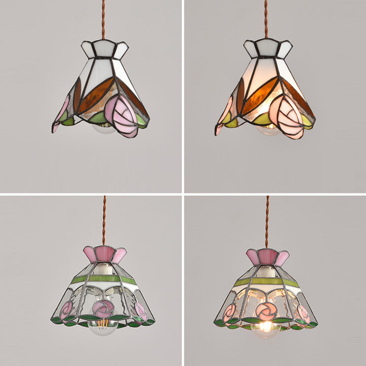 Lustre suspendu conique traditionnel vintage en fer et verre à 1 lumière pour chambre, salon et salle à manger 