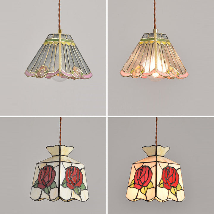 Lustre suspendu conique traditionnel vintage en fer et verre à 1 lumière pour chambre, salon et salle à manger 