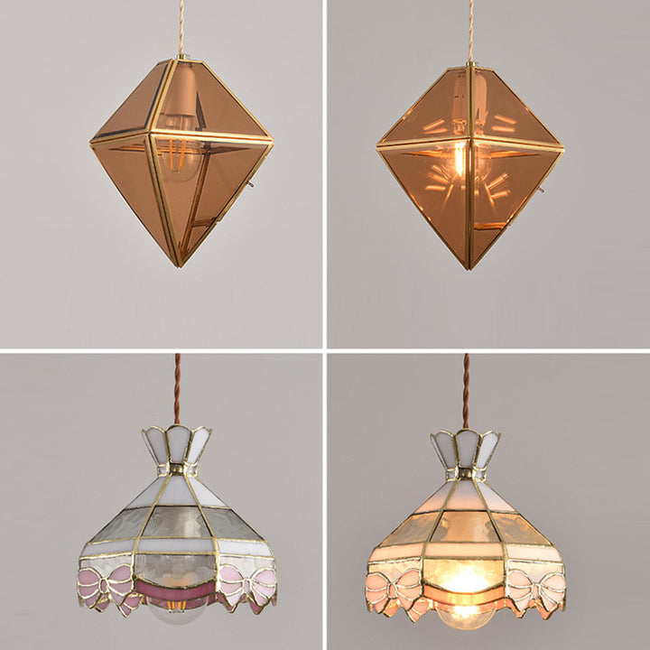 Lustre suspendu conique traditionnel vintage en fer et verre à 1 lumière pour chambre, salon et salle à manger 