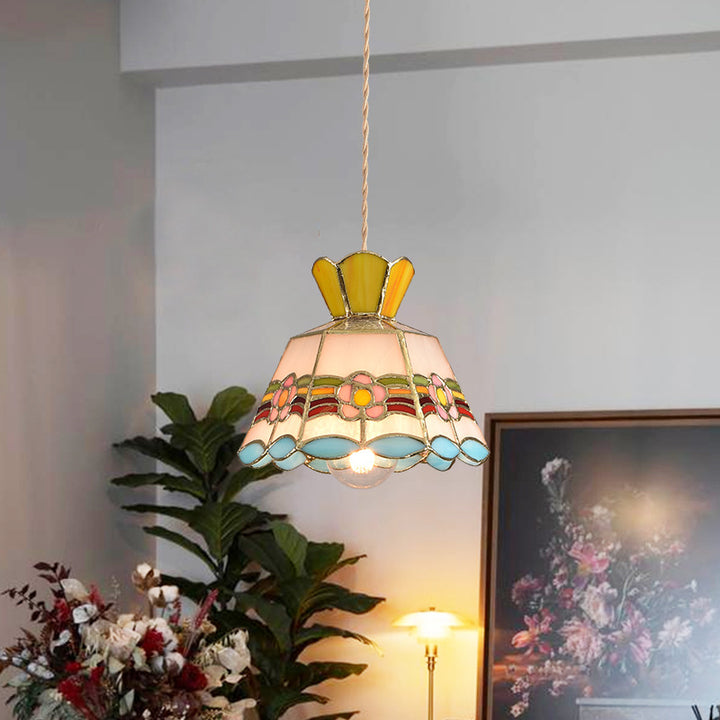Lustre suspendu conique traditionnel vintage en fer et verre à 1 lumière pour chambre, salon et salle à manger 