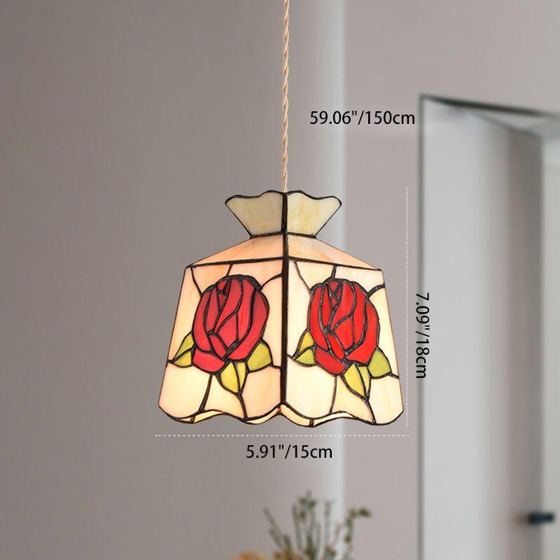 Lustre suspendu conique traditionnel vintage en fer et verre à 1 lumière pour chambre, salon et salle à manger 