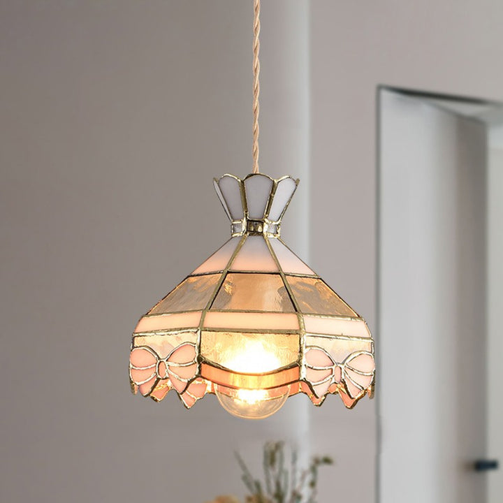 Lustre suspendu conique traditionnel vintage en fer et verre à 1 lumière pour chambre, salon et salle à manger 
