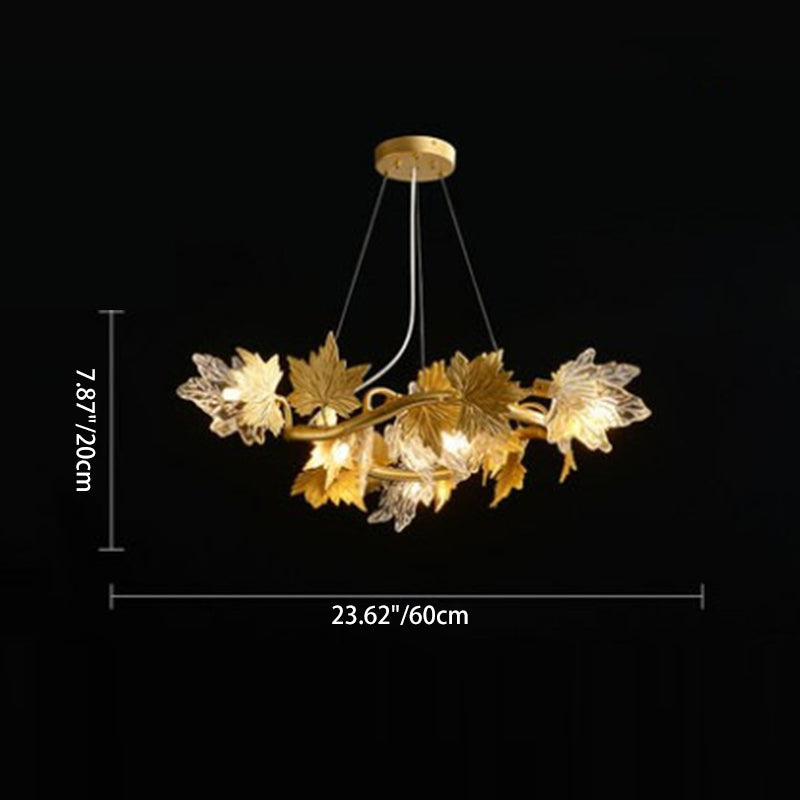Contemporary Creative Aluminum &amp; Glass Maple Leaf 6/9/14/20-Light Chandelier For Dining Room, Bedroom And Living Room
