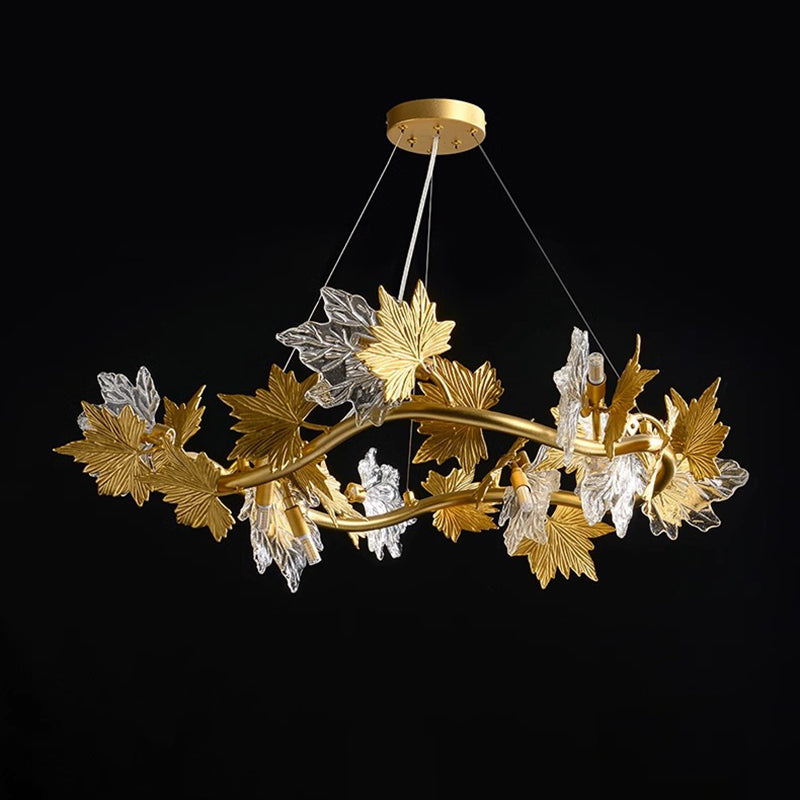 Contemporary Creative Aluminum &amp; Glass Maple Leaf 6/9/14/20-Light Chandelier For Dining Room, Bedroom And Living Room