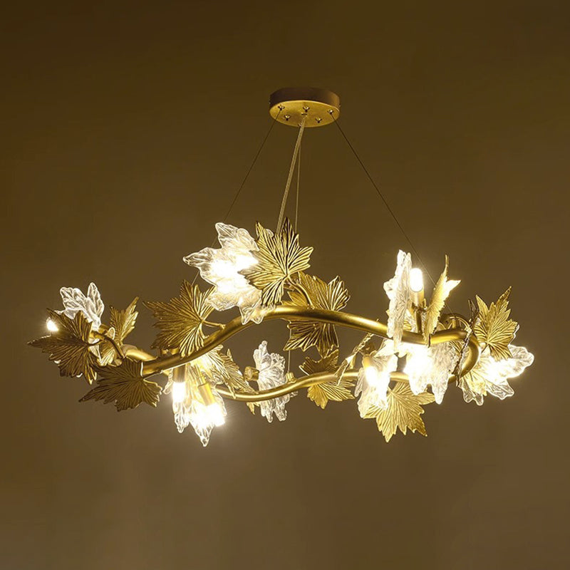 Contemporary Creative Aluminum &amp; Glass Maple Leaf 6/9/14/20-Light Chandelier For Dining Room, Bedroom And Living Room