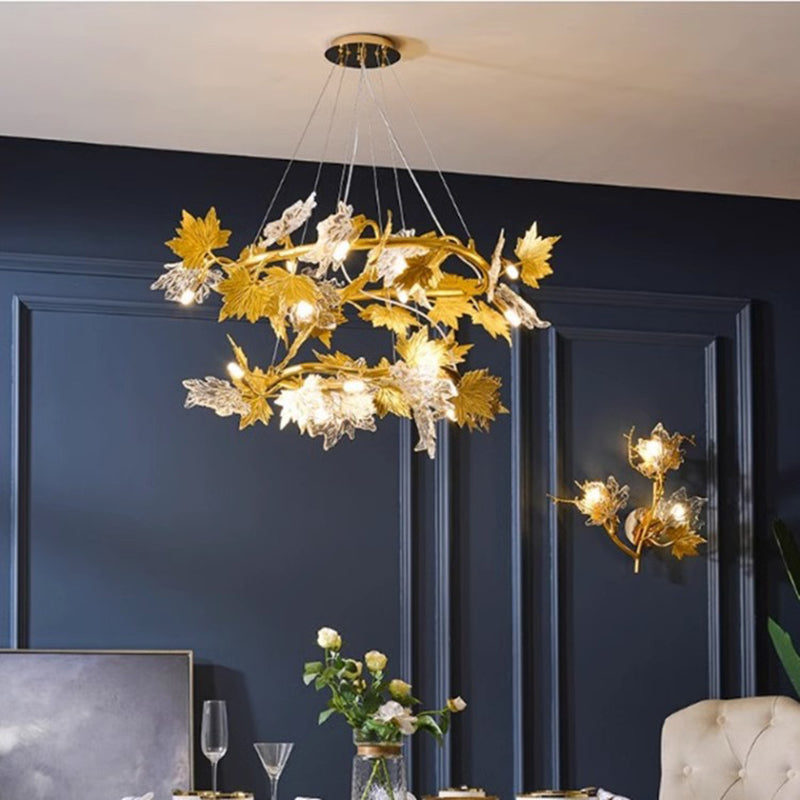 Contemporary Creative Aluminum &amp; Glass Maple Leaf 6/9/14/20-Light Chandelier For Dining Room, Bedroom And Living Room