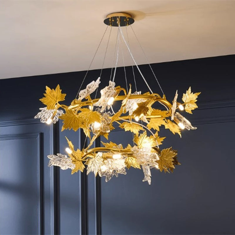 Contemporary Creative Aluminum &amp; Glass Maple Leaf 6/9/14/20-Light Chandelier For Dining Room, Bedroom And Living Room