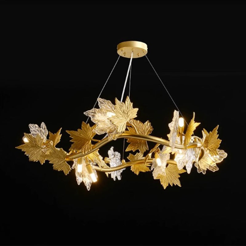 Contemporary Creative Aluminum &amp; Glass Maple Leaf 6/9/14/20-Light Chandelier For Dining Room, Bedroom And Living Room