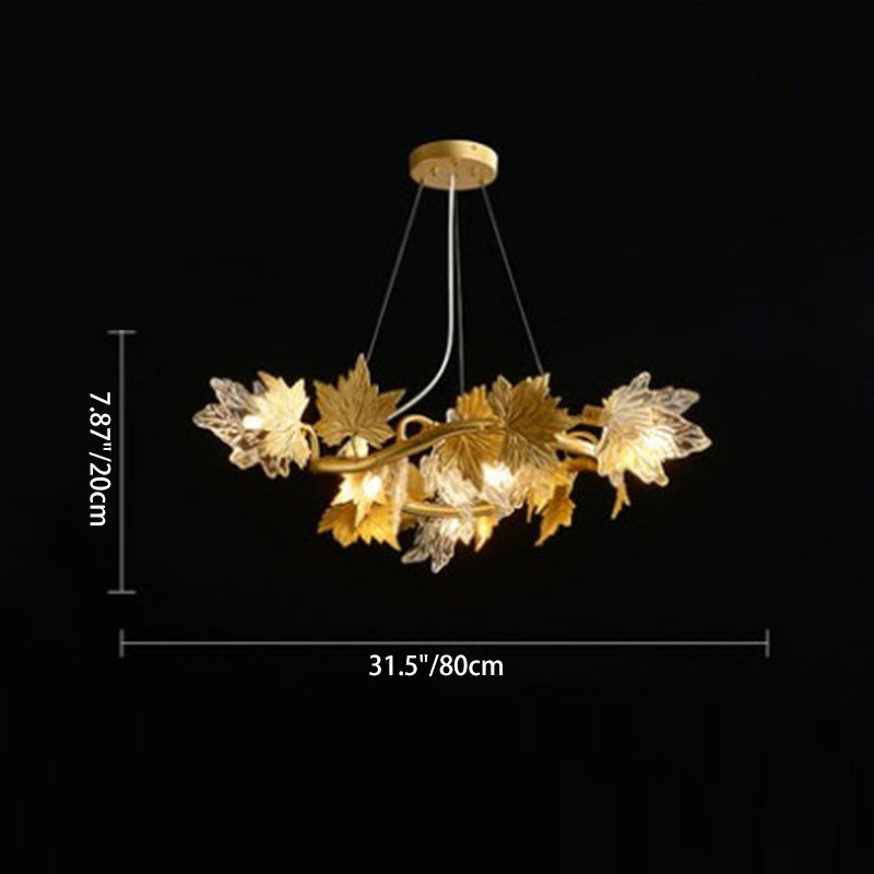 Contemporary Creative Aluminum &amp; Glass Maple Leaf 6/9/14/20-Light Chandelier For Dining Room, Bedroom And Living Room