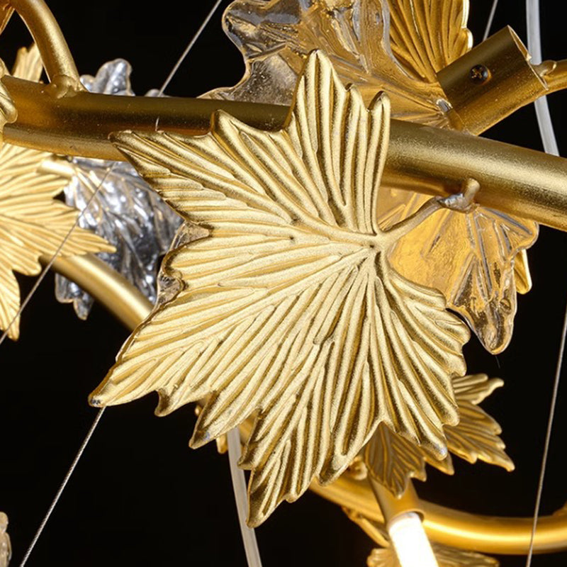 Contemporary Creative Aluminum &amp; Glass Maple Leaf 6/9/14/20-Light Chandelier For Dining Room, Bedroom And Living Room