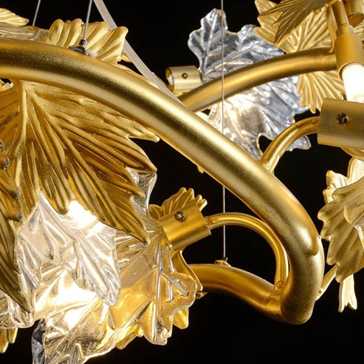 Contemporary Creative Aluminum &amp; Glass Maple Leaf 6/9/14/20-Light Chandelier For Dining Room, Bedroom And Living Room