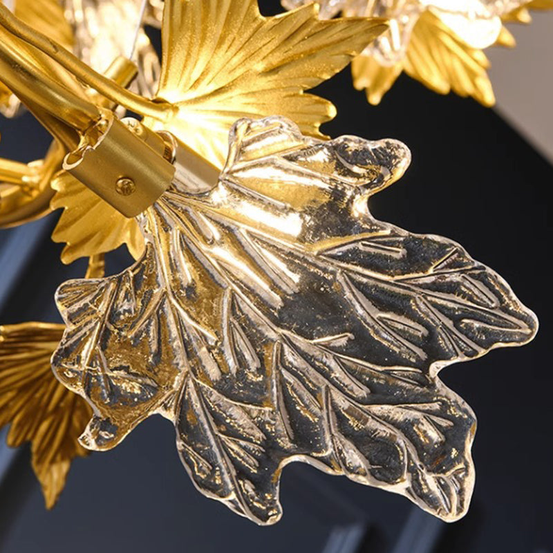 Contemporary Creative Aluminum &amp; Glass Maple Leaf 6/9/14/20-Light Chandelier For Dining Room, Bedroom And Living Room
