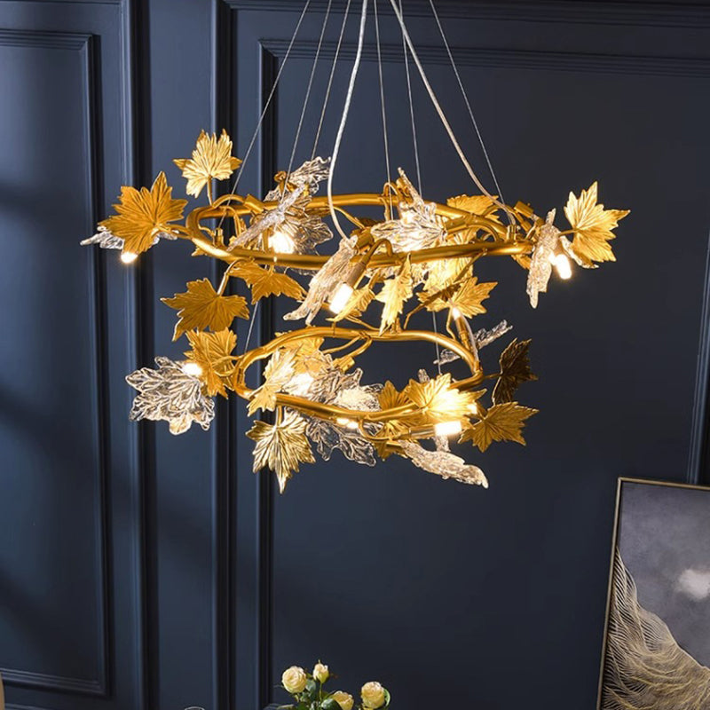 Contemporary Creative Aluminum &amp; Glass Maple Leaf 6/9/14/20-Light Chandelier For Dining Room, Bedroom And Living Room