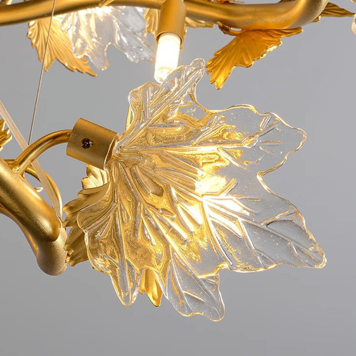Contemporary Creative Aluminum &amp; Glass Maple Leaf 6/9/14/20-Light Chandelier For Dining Room, Bedroom And Living Room
