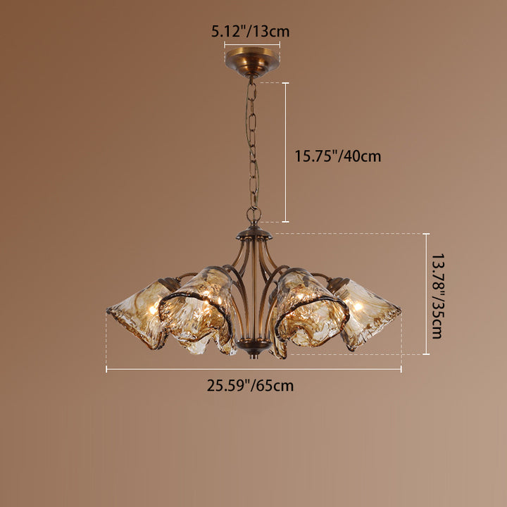 Traditioneller Vintage Kupfer- und Glas-Kegelzweig 6/8-Licht Kronleuchter für Esszimmer, Wohnzimmer und Schlafzimmer 