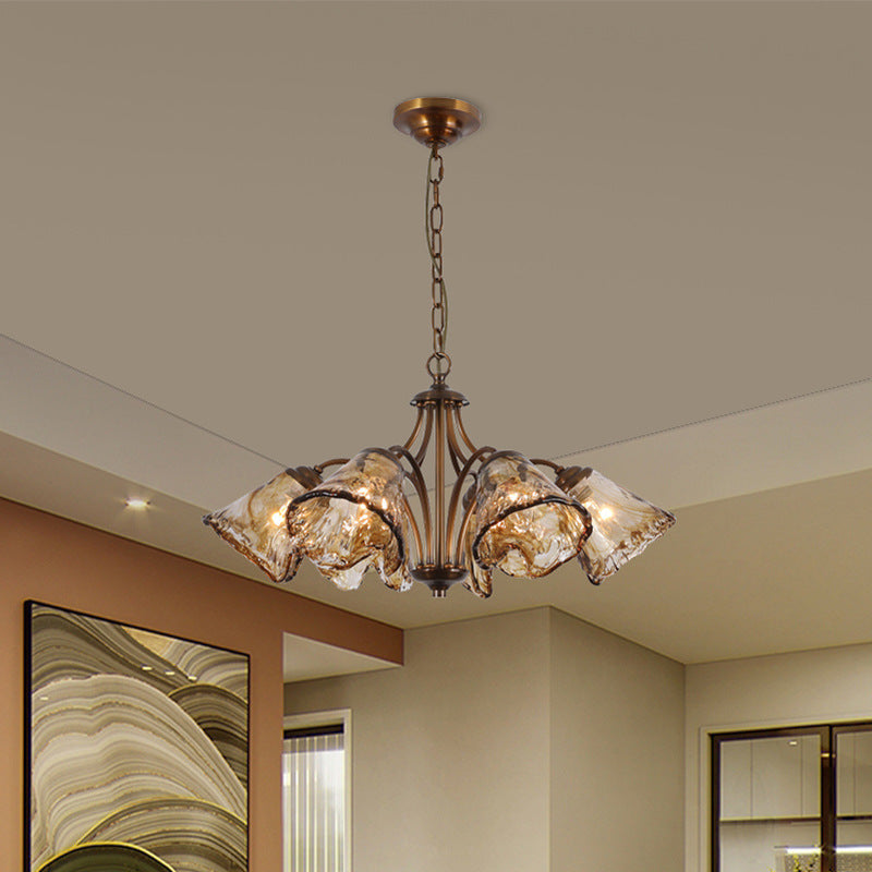 Traditioneller Vintage Kupfer- und Glas-Kegelzweig 6/8-Licht Kronleuchter für Esszimmer, Wohnzimmer und Schlafzimmer 