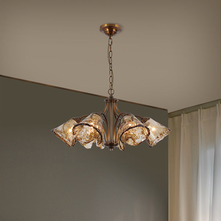 Traditioneller Vintage Kupfer- und Glas-Kegelzweig 6/8-Licht Kronleuchter für Esszimmer, Wohnzimmer und Schlafzimmer 