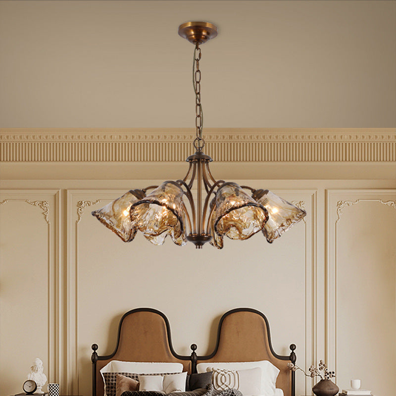 Traditioneller Vintage Kupfer- und Glas-Kegelzweig 6/8-Licht Kronleuchter für Esszimmer, Wohnzimmer und Schlafzimmer 