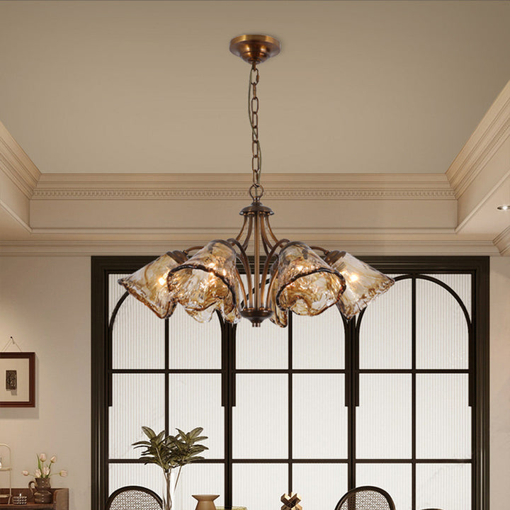 Traditioneller Vintage Kupfer- und Glas-Kegelzweig 6/8-Licht Kronleuchter für Esszimmer, Wohnzimmer und Schlafzimmer 