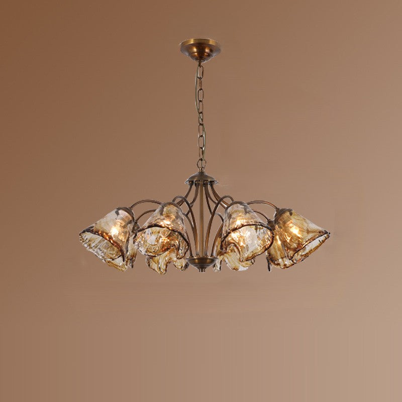 Traditioneller Vintage Kupfer- und Glas-Kegelzweig 6/8-Licht Kronleuchter für Esszimmer, Wohnzimmer und Schlafzimmer 