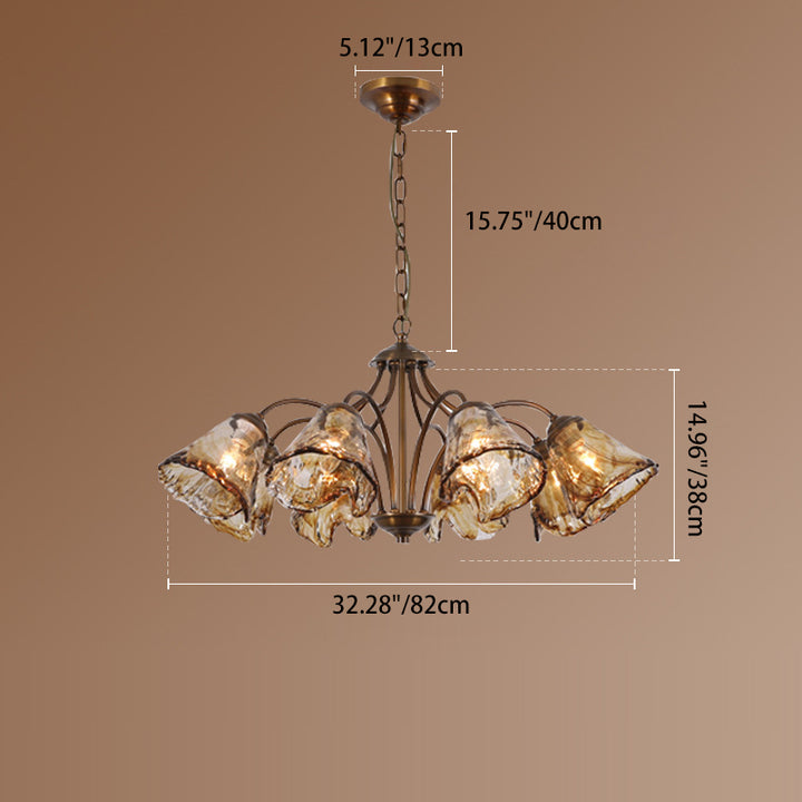 Traditioneller Vintage Kupfer- und Glas-Kegelzweig 6/8-Licht Kronleuchter für Esszimmer, Wohnzimmer und Schlafzimmer 
