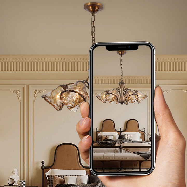 Traditioneller Vintage Kupfer- und Glas-Kegelzweig 6/8-Licht Kronleuchter für Esszimmer, Wohnzimmer und Schlafzimmer 