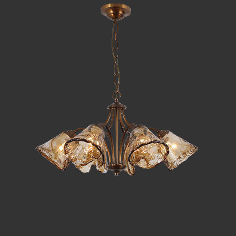 Traditioneller Vintage Kupfer- und Glas-Kegelzweig 6/8-Licht Kronleuchter für Esszimmer, Wohnzimmer und Schlafzimmer 
