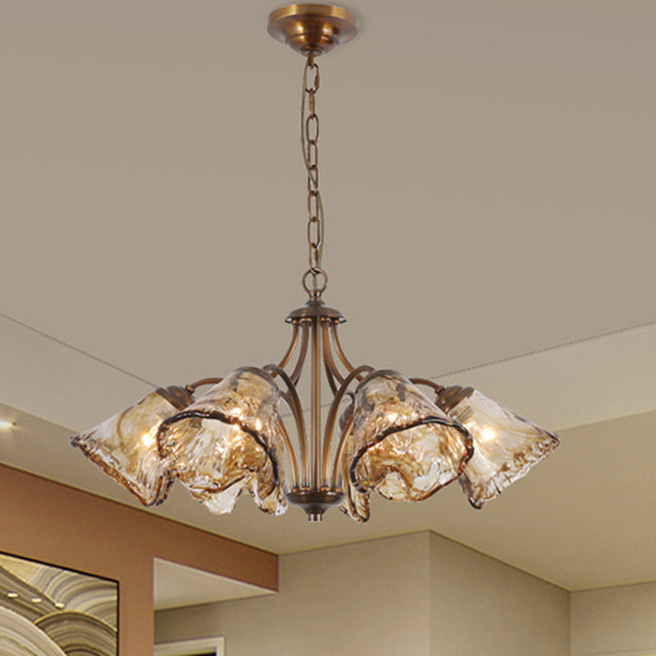 Traditioneller Vintage Kupfer- und Glas-Kegelzweig 6/8-Licht Kronleuchter für Esszimmer, Wohnzimmer und Schlafzimmer 