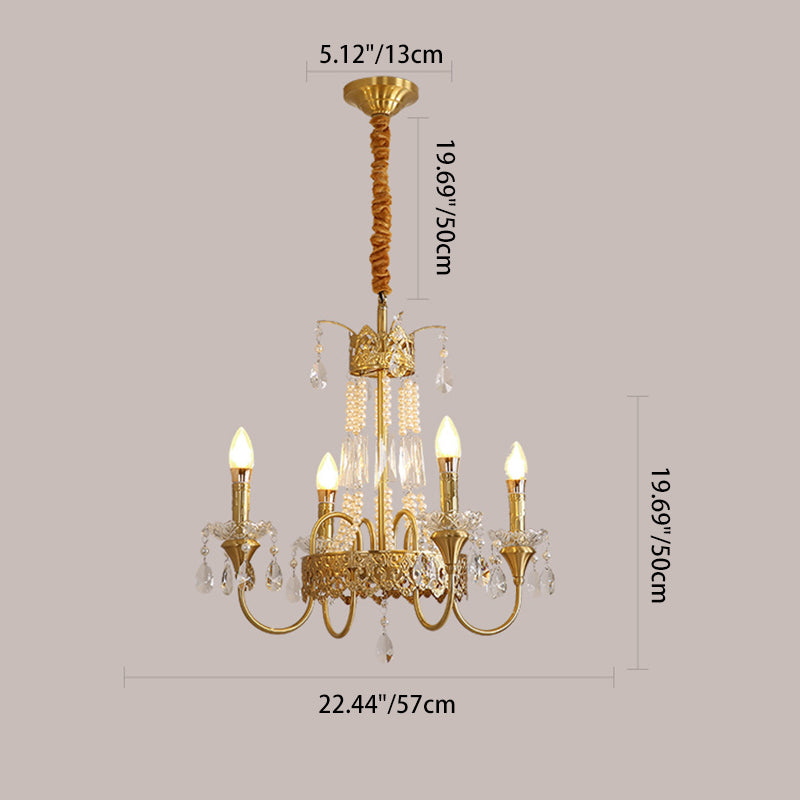 Branche de bougie traditionnelle en laiton et cristal français 4/6/8 lumières pour chambre et salon 