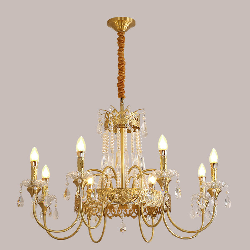 Branche de bougie traditionnelle en laiton et cristal français 4/6/8 lumières pour chambre et salon 