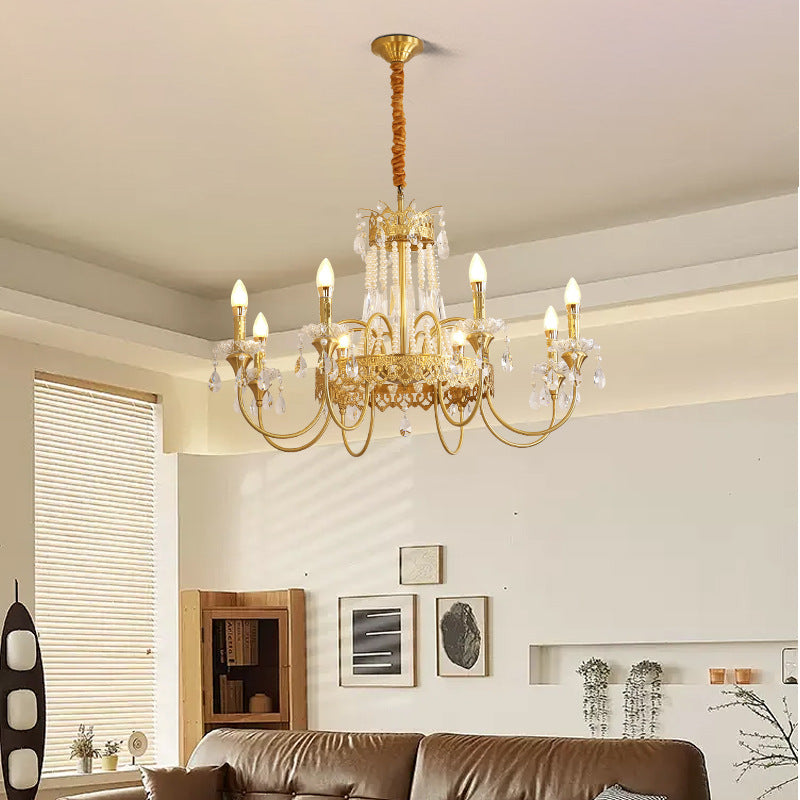 Branche de bougie traditionnelle en laiton et cristal français 4/6/8 lumières pour chambre et salon 
