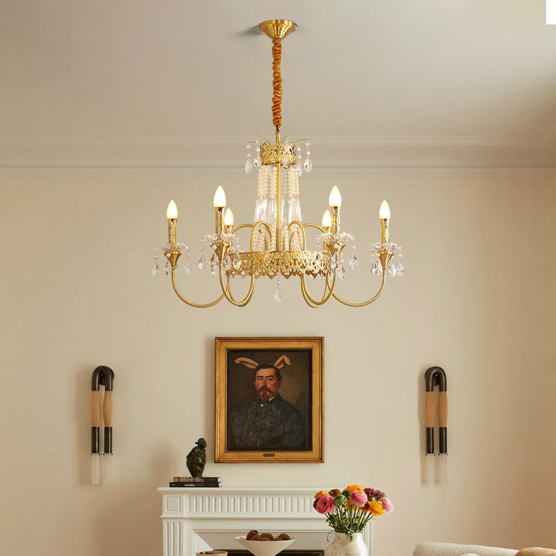Branche de bougie traditionnelle en laiton et cristal français 4/6/8 lumières pour chambre et salon 