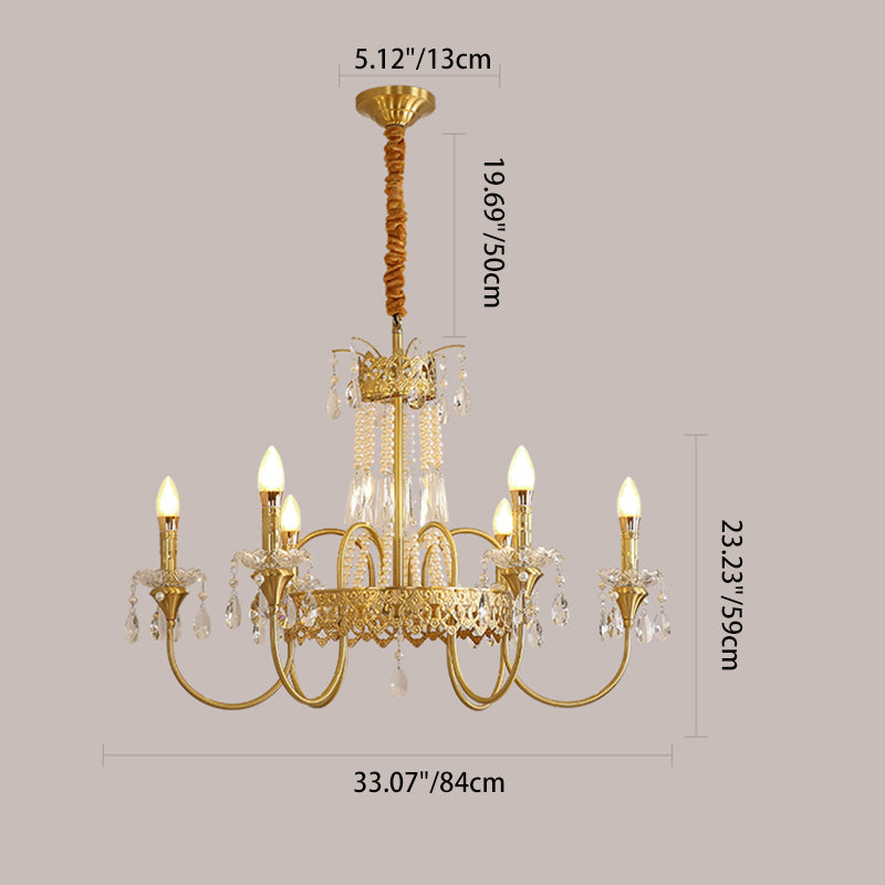 Branche de bougie traditionnelle en laiton et cristal français 4/6/8 lumières pour chambre et salon 