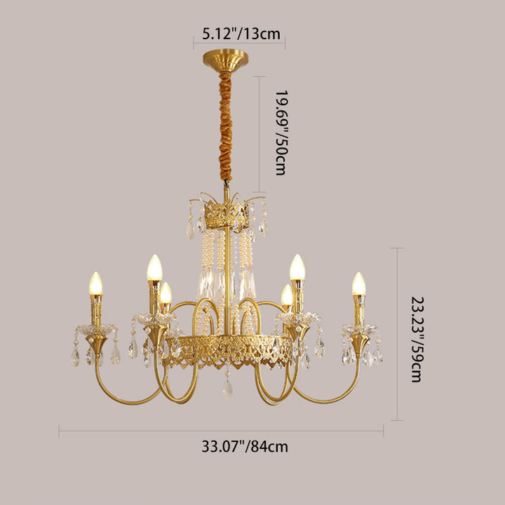 Branche de bougie traditionnelle en laiton et cristal français 4/6/8 lumières pour chambre et salon 
