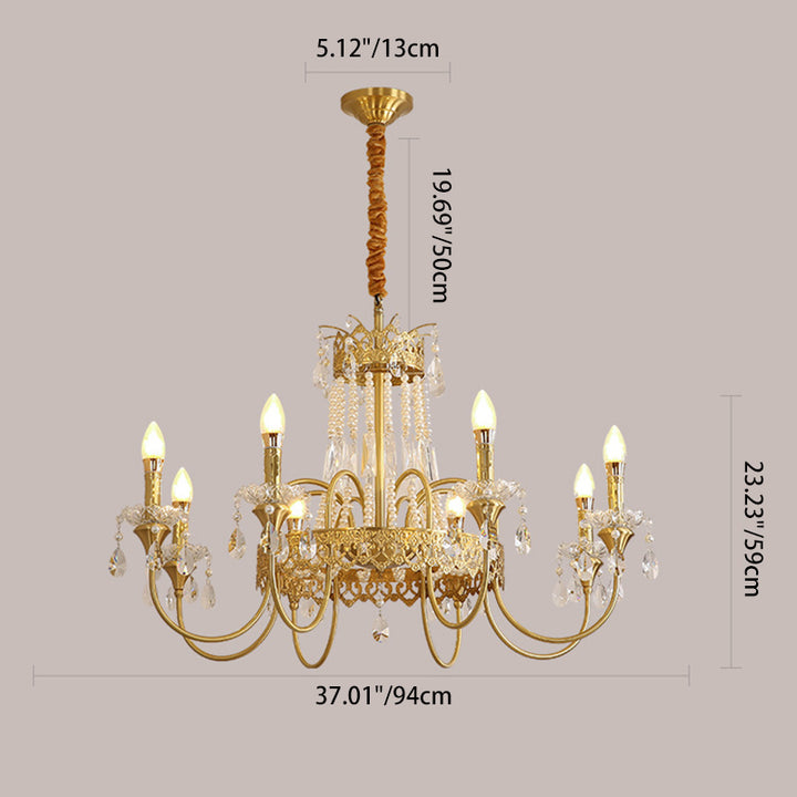 Branche de bougie traditionnelle en laiton et cristal français 4/6/8 lumières pour chambre et salon 