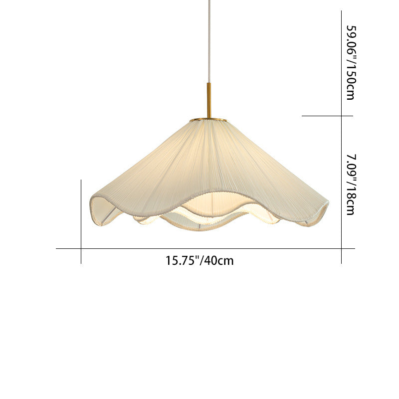 Contemporary Nordic Fabric &amp; Iron Pleated Cone 1-Light Pendant Light For Bedroom, Living Room &amp; Dining Room