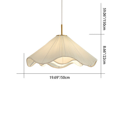 Tissu nordique contemporain et cône plissé en fer 1-lumière suspension pour chambre, salon et salle à manger 