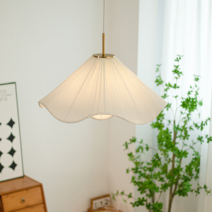 Contemporary Nordic Fabric &amp; Iron Pleated Cone 1-Light Pendant Light For Bedroom, Living Room &amp; Dining Room