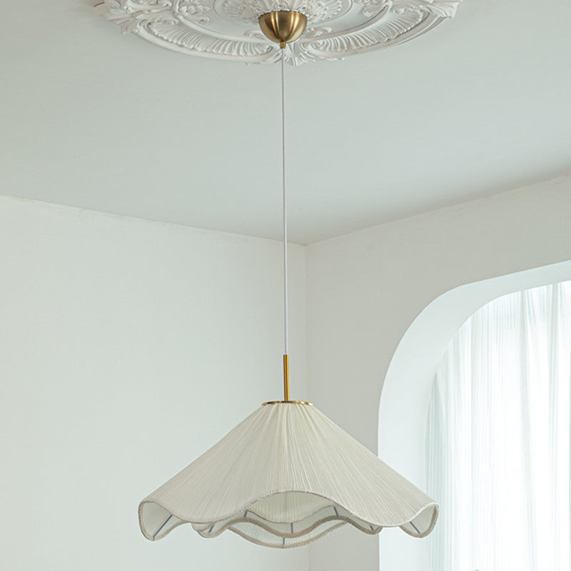 Contemporary Nordic Fabric &amp; Iron Pleated Cone 1-Light Pendant Light For Bedroom, Living Room &amp; Dining Room