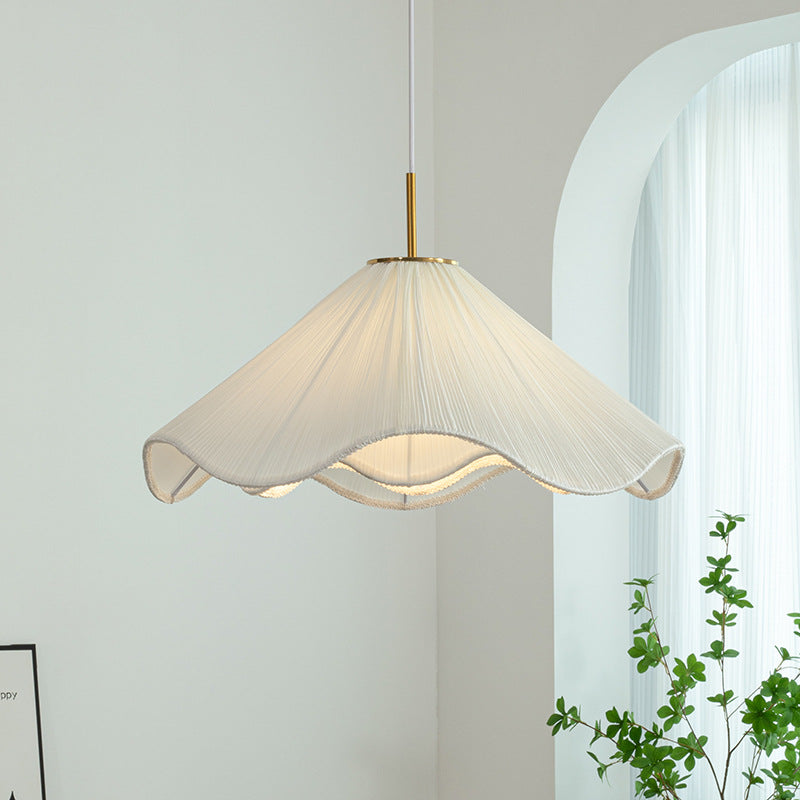 Contemporary Nordic Fabric &amp; Iron Pleated Cone 1-Light Pendant Light For Bedroom, Living Room &amp; Dining Room