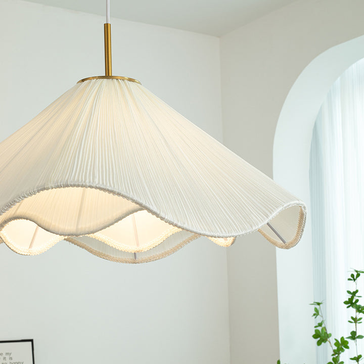 Contemporary Nordic Fabric &amp; Iron Pleated Cone 1-Light Pendant Light For Bedroom, Living Room &amp; Dining Room