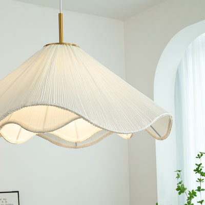 Tissu nordique contemporain et cône plissé en fer 1-lumière suspension pour chambre, salon et salle à manger 