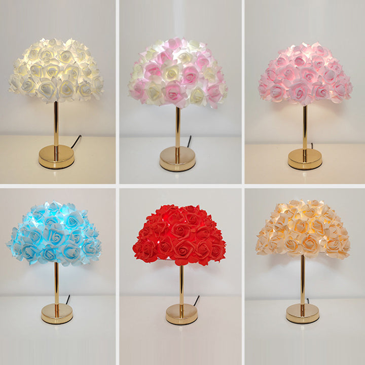 Lampe de table moderne Art Déco en métal et PVC en forme de rose à 1 lumière pour chambre et salon 