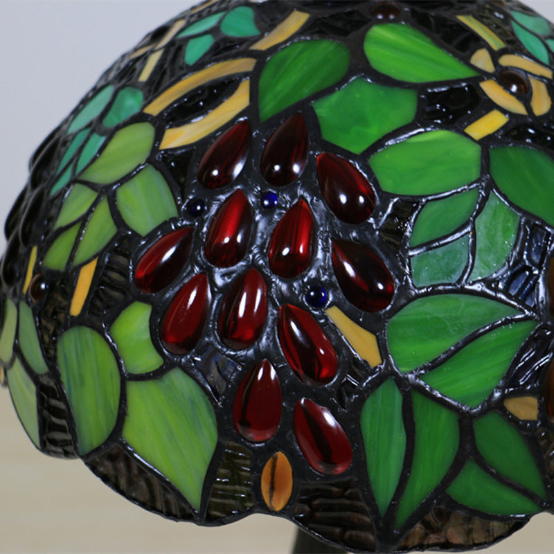 Traditional Tiffany Zinc Alloy &amp; Stained Glass Round 1-Light Table Lamp For Bedroom &amp; Living Room