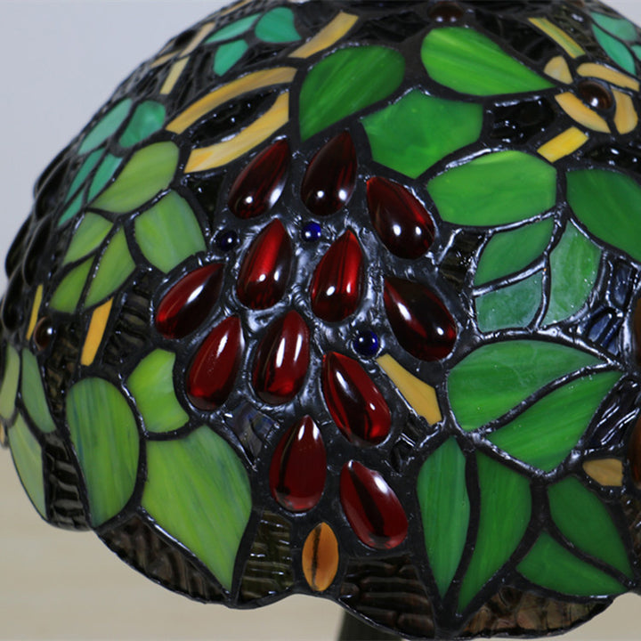 Traditional Tiffany Zinc Alloy &amp; Stained Glass Round 1-Light Table Lamp For Bedroom &amp; Living Room