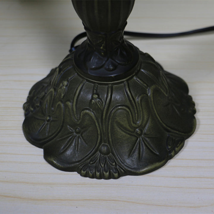 Traditional Tiffany Zinc Alloy &amp; Stained Glass Round 1-Light Table Lamp For Bedroom &amp; Living Room